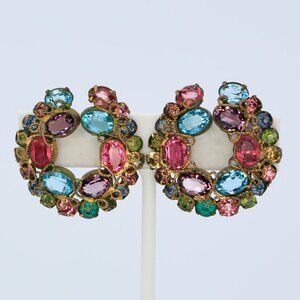 Vintage Early Robert Fashioncraft Wire Filigree Pastel Rhinestone Earrings 1940s